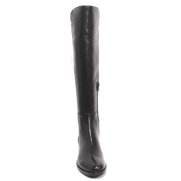 ITALIAN Black Leather Stretch Zip Knee High Boots - Picture 7 of 8